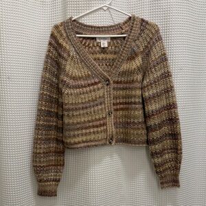Anthropologie Multi-Stripe Knit Button-Front Sweater - Brown
